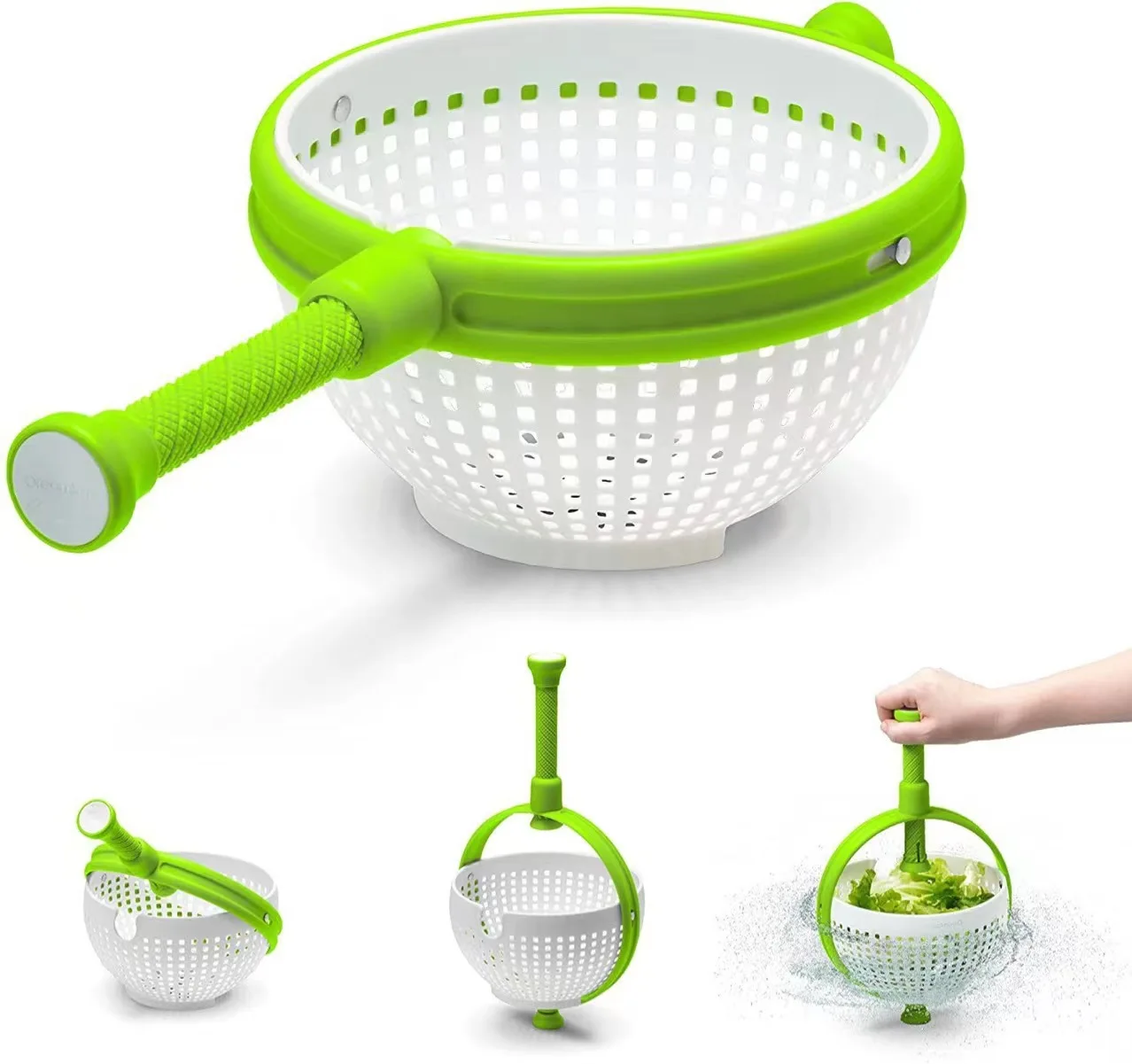 

Kitchen Fruit And Vegetable Dryer Spin Dry Washer Drain Basket Salad Rotator With Foldable Handle Kitchen Accessories