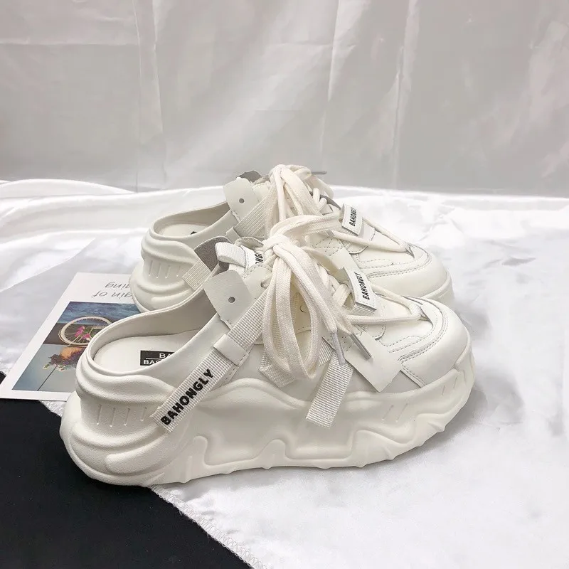 Half Drag Women Sneakers 203 Summer Autumn New Designer Platform Shoes Ladies No Heel Soft Sole Solid Color Pink Shoes Female