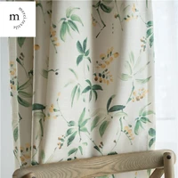 american country cotton linen semi shade curtains for living room green leaves floral window screen bedroom curtain fabric
