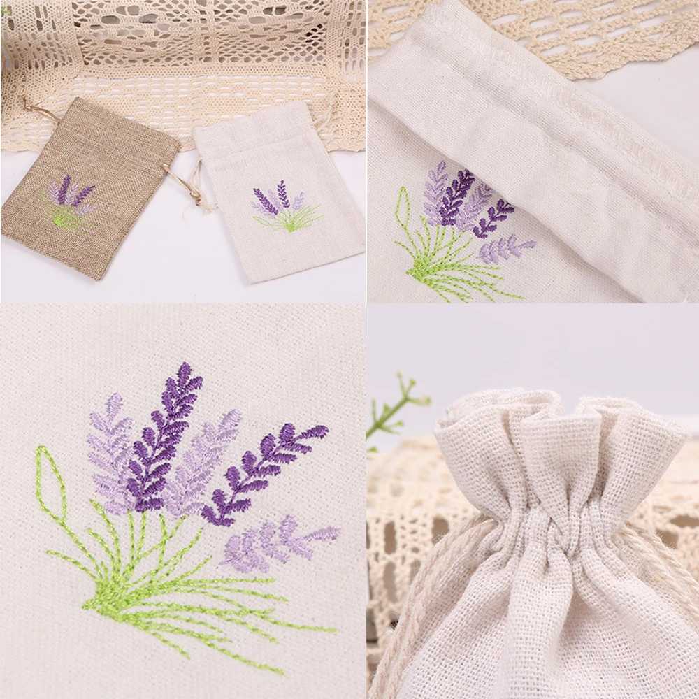 10x14 13x18 Lavender Embroidery Bag Jewelry Packaging Bag Wedding Party Candy Bags Favor Pouches Drawstring Gift Bags 10pcs/Lot images - 6