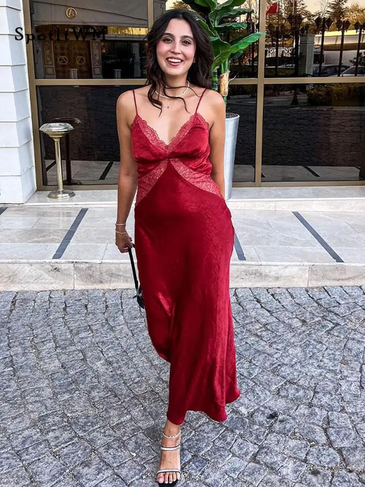 

Женские сексуальные кружевные длинные платья с открытой спиной, Модные прозрачные платья на бретельках без рукавов с V-образным вырезом, элегантные женские вечерние платья