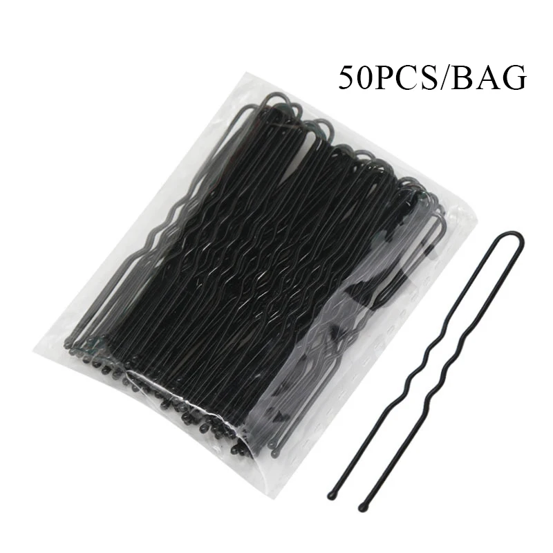 

50 Pcs/Bag 5cm U Shaped Alloy Hairpins Waved Hair Clips Simple Metal Bobby Pins Barrettes Bridal Hairstyle Tool Hair Pins