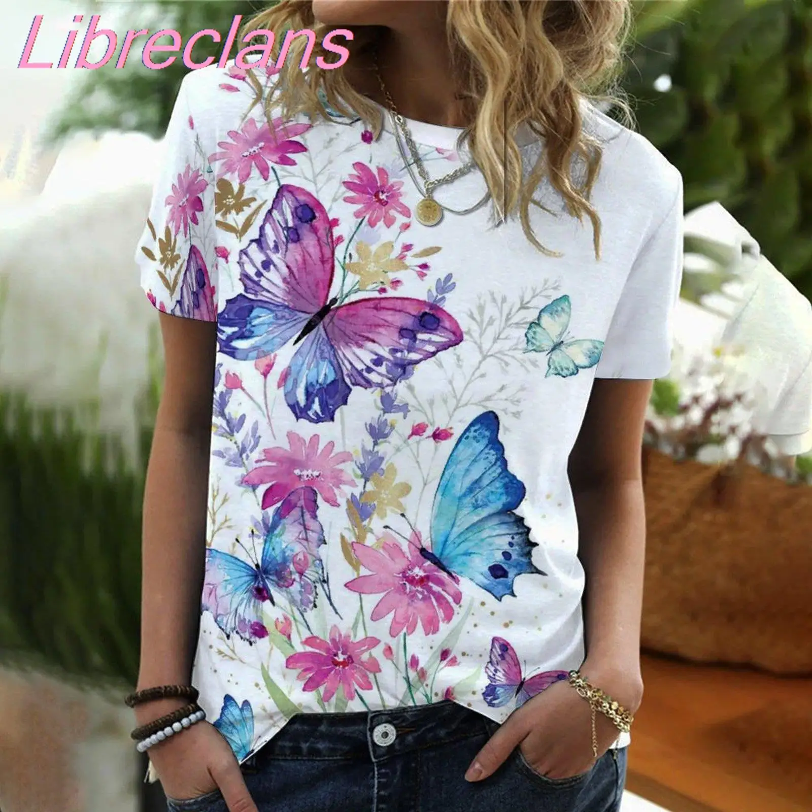

Women'S Summer Customize T-Shirt Butterfly Flower 3D Printed Oversized Vintage Fashion T Shirts Girls Kids Clothing Top Tees
