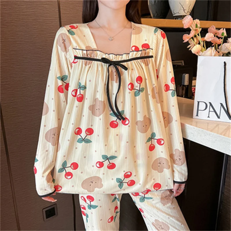 Princess Pajamas Set Sexy Lace Sleepwear For Women Elastic Pyjama Women's Autumn Fashion Homewear Clothes Big Size