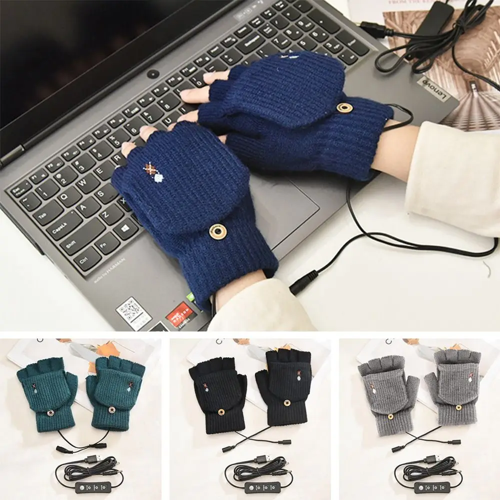 

Warm Adjustable temperature 2-Side Electric Heated Gloves Convertible Fingerless Glove Heating Gloves Knitted Mittens