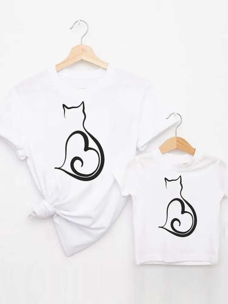 

Cat Animal 90s Cute Tee Family Matching Outfits Women Casual Kid Child Summer Mom Mama Mother Tshirt T-shirt Clothes Clothing