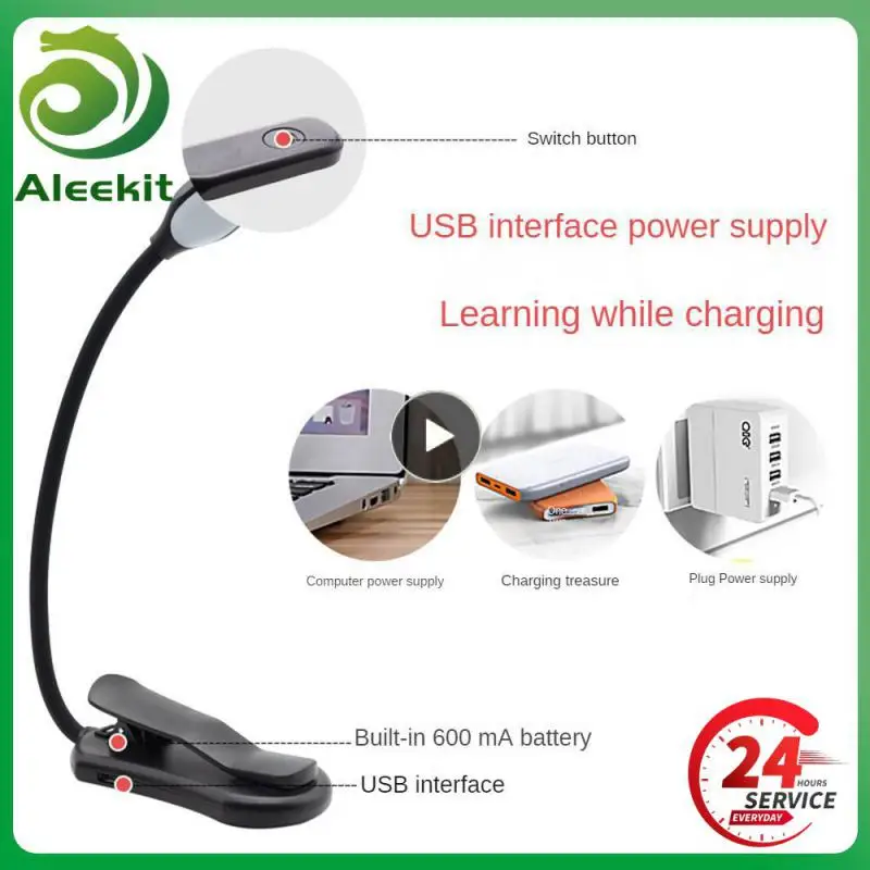 

30x4.3x28cm Desk Lamp Black With Goosenecks Clip Reading Light Rechargeable Led Light Bedroom Decoration 5w Book Light Flexible