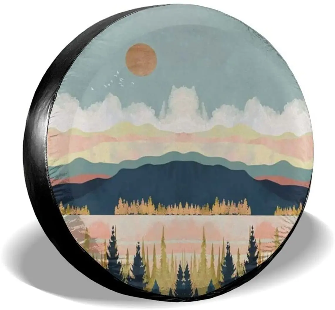 

cozipink Rivers Mountains Natural Scenery Spare Tire Cover Lake Landscape Wheel Protectors Weatherproof Universal