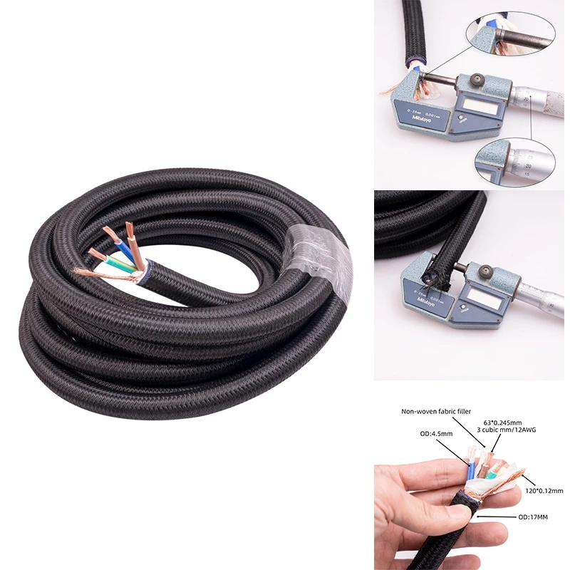 

Audiophile 17Mm Hifi OCC Power Cable CD/IEC Player Amplifier AC Power Cord 6N DIY HIFI RCA XLR Bulk Power Cable