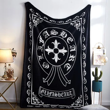 Cashmere Chrome Cross Heart Blanket Black Napping Sofa Blanket Plush Flannel Blanket Home Room Wall Hanging Tapestry Decoration