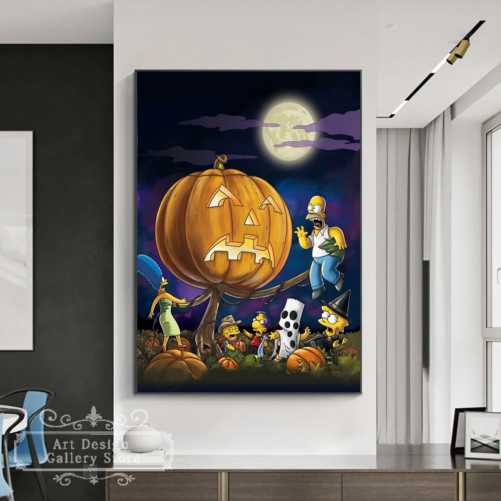 

С героями мультфильма Симпсоны Современная Картина на холсте в стиле Хэллоуин, плакаты и принты на стену, милые картины для гостиной, детской комнаты