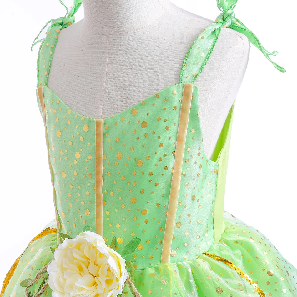 Girls Tinker Bell Costume Halloween Costume for Kids Green Tinkerbell Fancy Dress Fairy Princess Cosplay Carnival Party 2-10Y images - 6