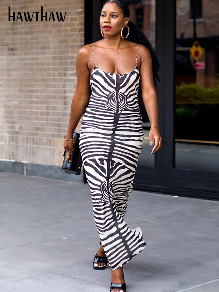

Hawthaw Women Striped Printed Bodycon Beach Vacation Streetwear Long Dress 2022 Summer Clothes Wholesale Items For Business