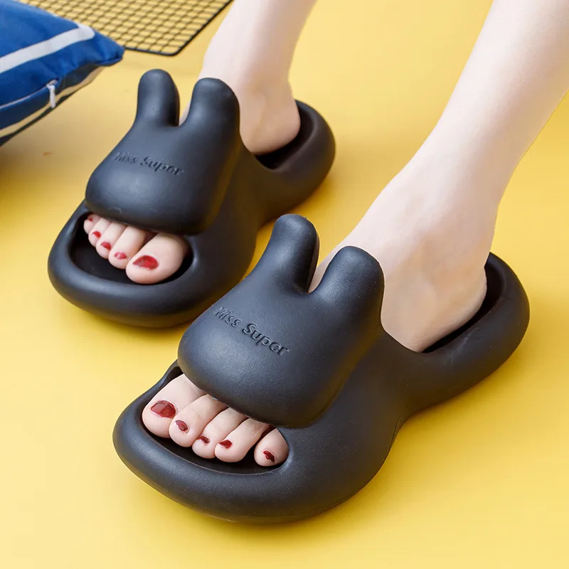 New Platform Slippers For Women Designer Cartoon Rabbit Pool Slides EVA Summer Thick Bottom Sandals Bedroom Funny Beach Shoes