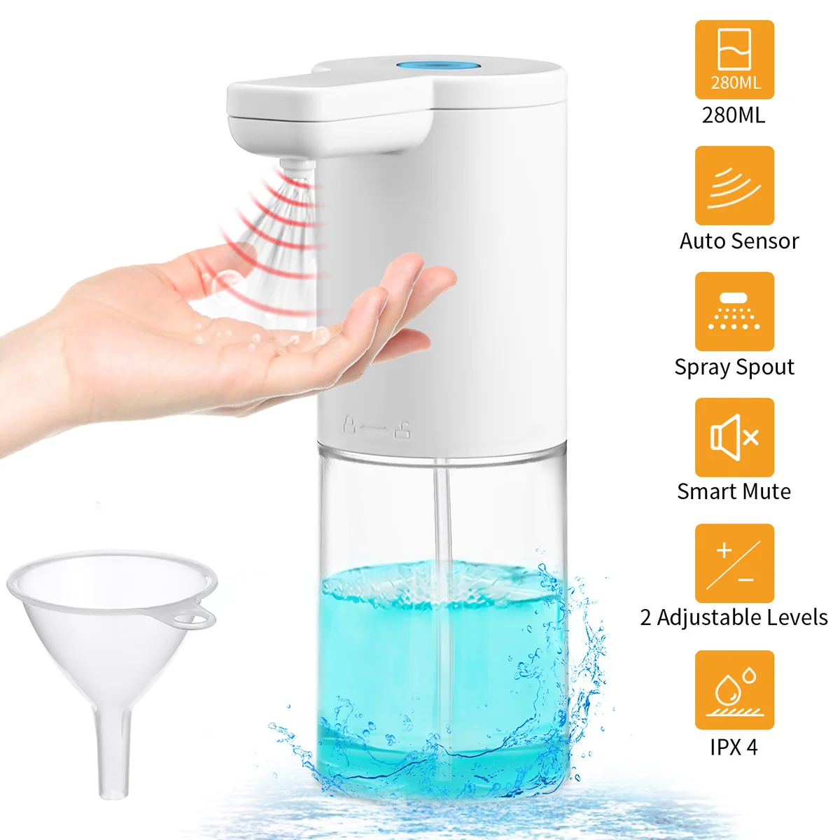 

280ML Touchless Liquid Soap Dispenser Hands-Free Automatic Soap Dispenser Pump Hand Sanitizer Dispenser For Bathroom Kitchen EU