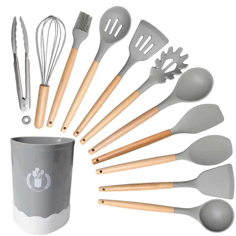 

AJOYOUS, 12 шт., антипригарная посуда, серый силиконовый набор посуды, искусственный дуршлаг для пасты, кухонная утварь