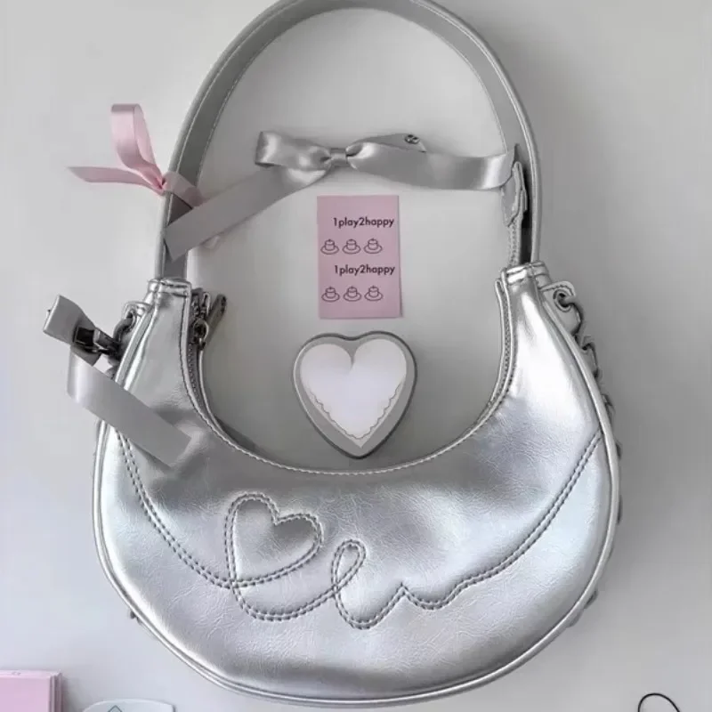 

Y2K Vintage Korean Silver Shoulder Luxury Half Moon Small Wallet Tote Bag Ladies Handbag Underarm Bags Purses Handbags Women