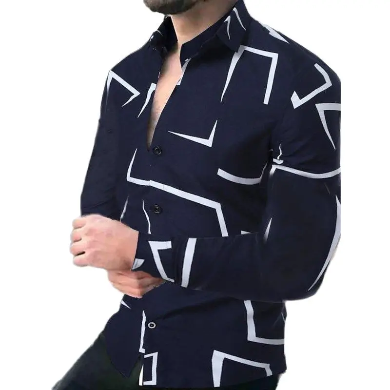 

Luxury Fashion Social Men Shirts Turn-down Collar Buttoned Shirt Casual Print Long Sleeve Tops Mens Clothing Streetwear Cardigan