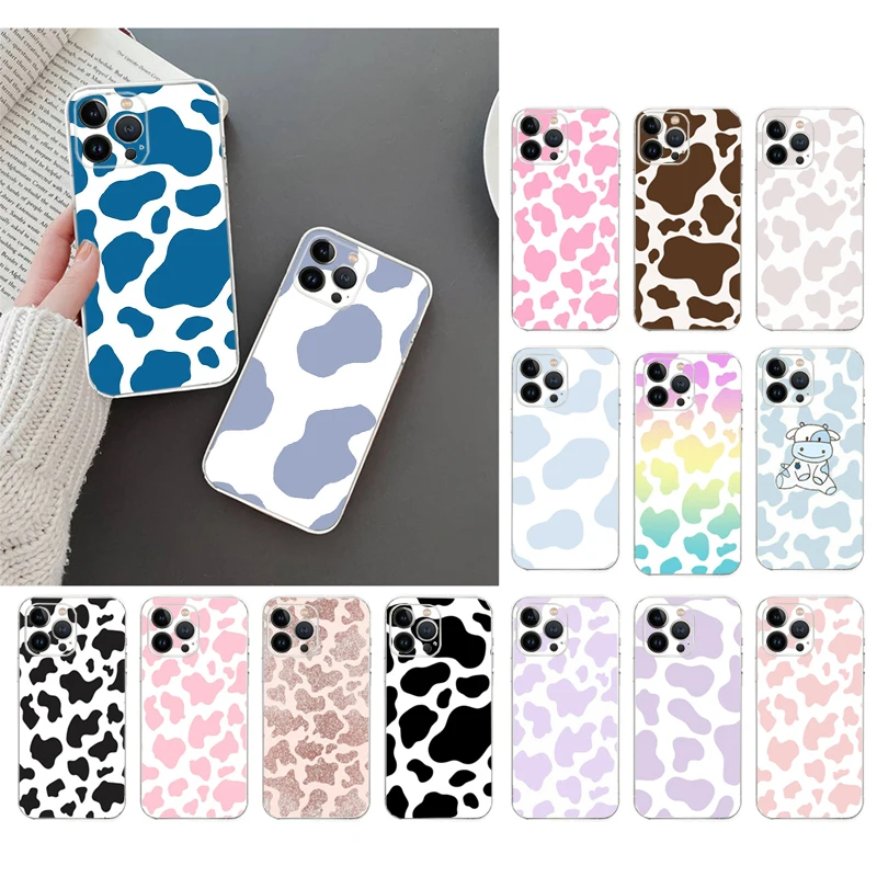 

Phone Case For iphone 14 Pro Max 13 12 11 Pro Max XS XR X 12mini 7 8 Plus SE Cow Print Case Funda
