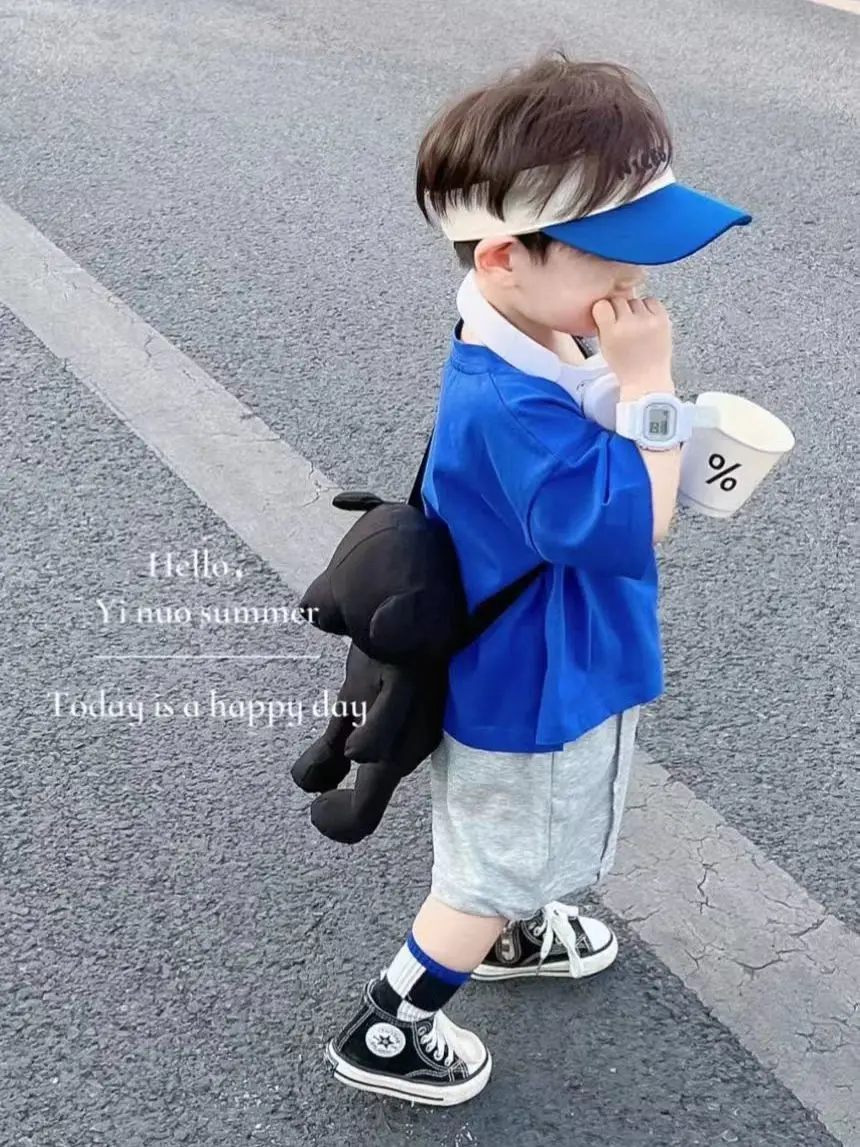 Boys' Summer Suit 2022 Children's Clothing Handsome Baby Short-Sleeved Two-Piece Suit Medium and Big Children Boys' Korean Style