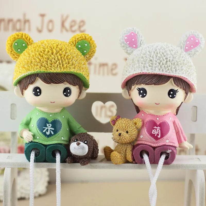 

2 шт./компл., мультяшное милое украшение, подвесные ножки, пара кукол, украшение для дома, подарок на свадьбу, день рождения, полимерные поделк...