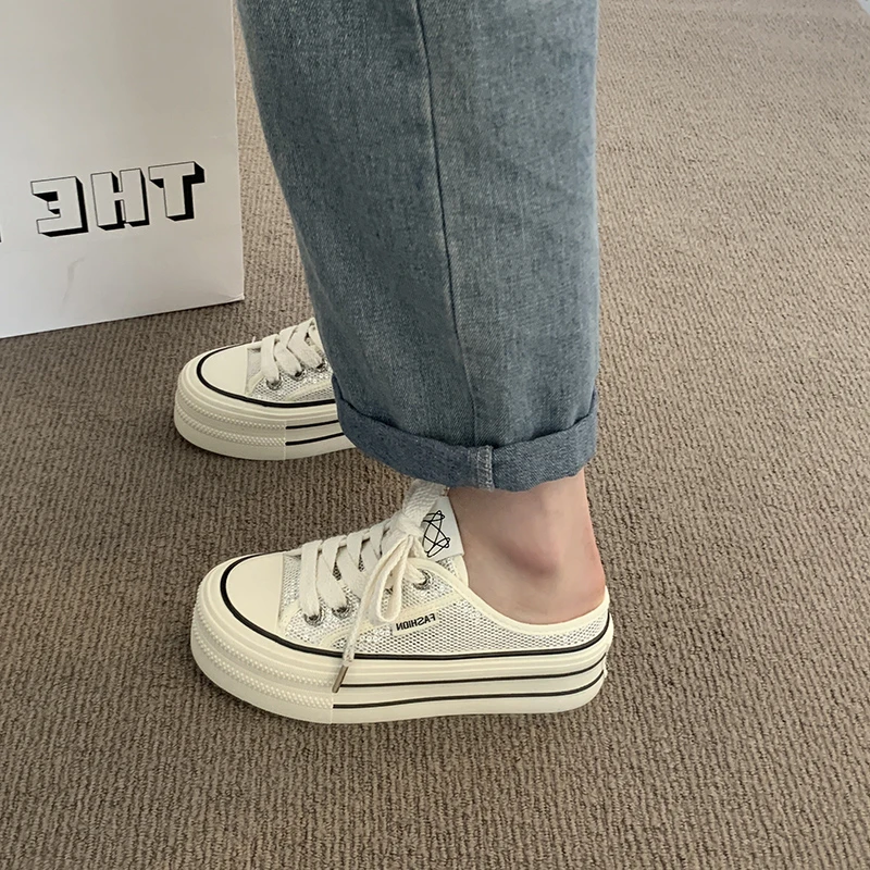 Шлепанцы женские на толстой подошве летние модные повседневные сетчатые сланцы