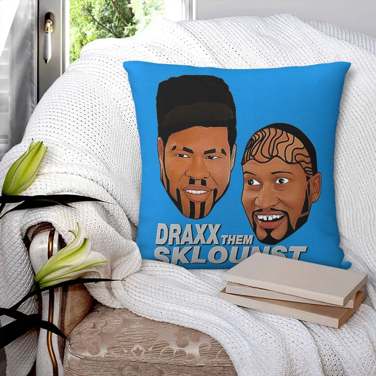 Фото Наволочка Key & Peele Draxx Them Sklounst квадратная, из полиэстера, льна, бархата, с креативным декором на молнии, оптом для декора комнаты №3