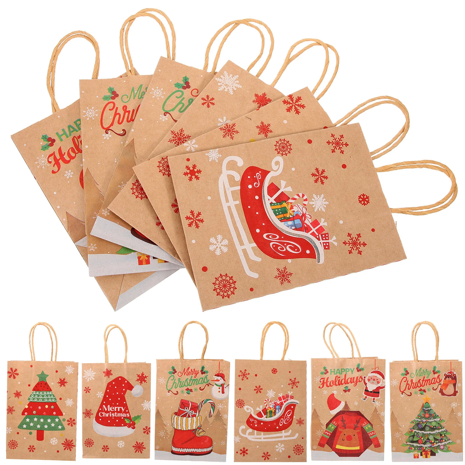 

12 Pcs Christmas Gift Bag Hand Bags Large Candy Festival Kraft Paper Big Wrapping Presents