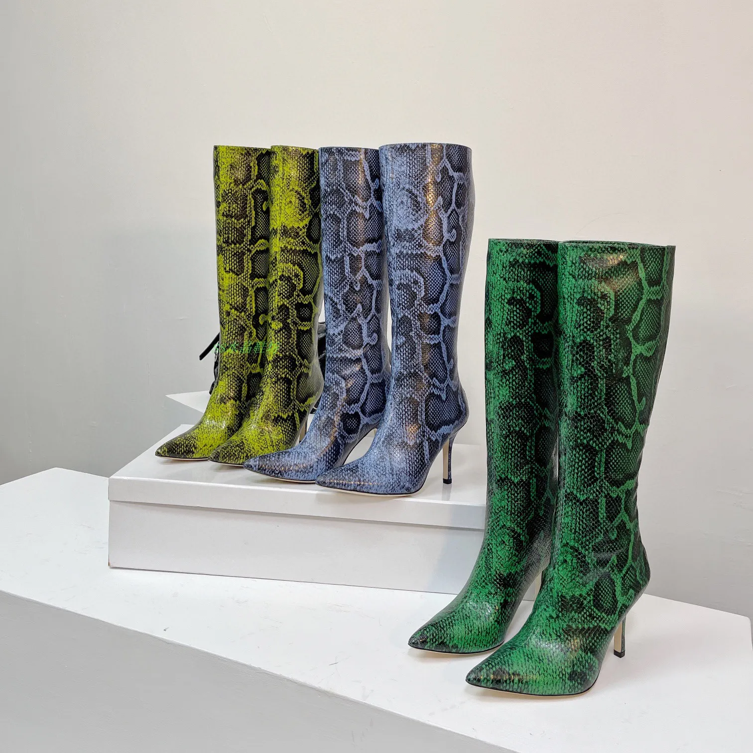 

New Autumn and Winter Women Boots Ultra-high Heel Pointed Snake Leather Boots Trend Women Shoes