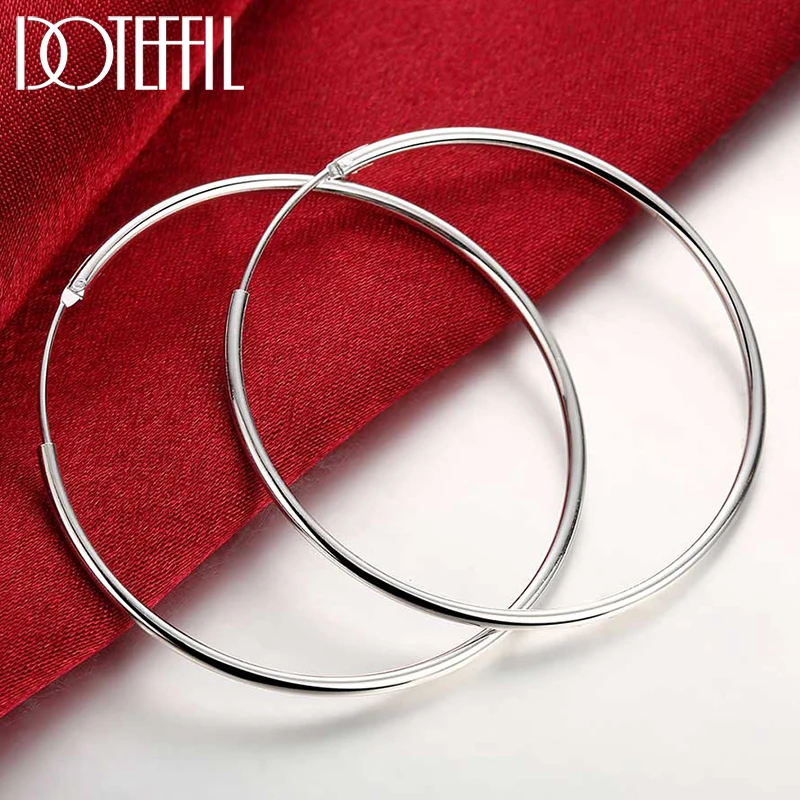 

DOTEFFIL 925 Sterling Silver Smooth 50mm Big Circle Hoop Earrings For Woman Wedding Engagement Party Jewelry