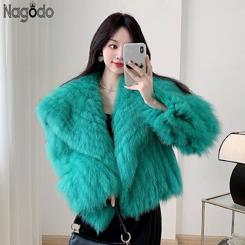 Enlarge Nagodo Real Fox Fur Coat 2022 New Winter Thick Warm Big Lapel Down Collar Fashion Jacket Clothes Fur Natural Women Coat Abrigo