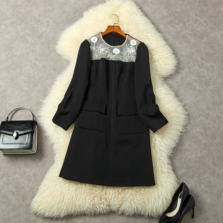 New European and American women's wear for winter 2022 Long sleeve bead sequin stitching loose fashionable dress