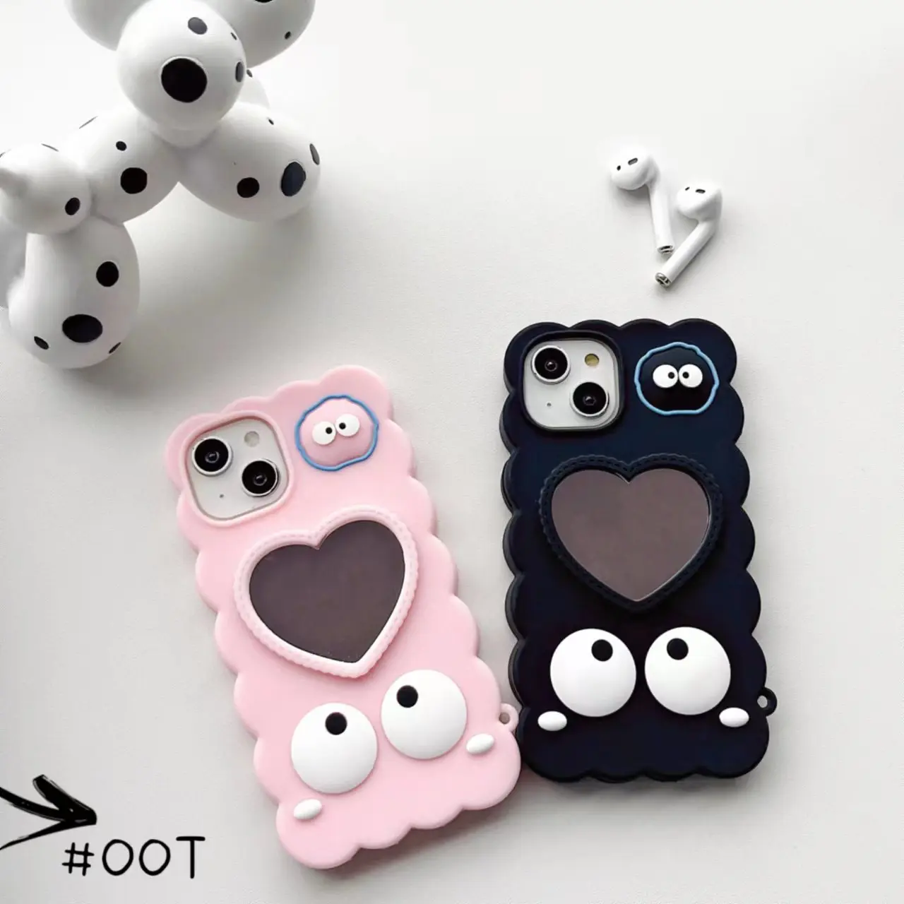 

3D Cartoon Cute Big Eyes Soft Silicone Back Cover Skin For iPhone 11 12 13 14 Pro Max Phone Cases Makeup Mirror Coque Funda Capa