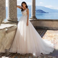 elegant boho wedding dress a line scoop neck appliques floor length backless sleeveless bridal gown custom2022 vestidos de noiva