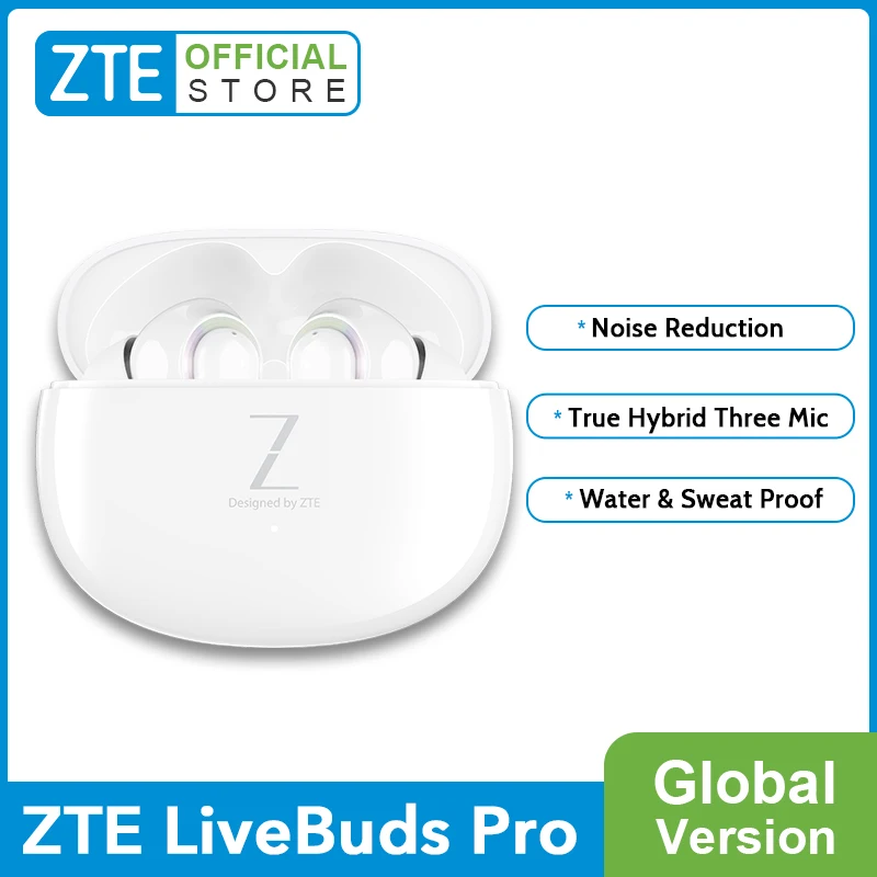 Global Version ZTE LiveBuds Pro TWS Wireless Earphones 3MIC Noise Reduction 24H Long Battery Life Smart Touch 65ms IPX4 Earbuds