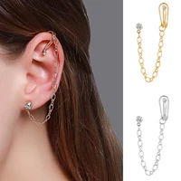 2022 new zircon metal geometric stud earrings for woman fashion long chain ear clip jewelry girl gifts daily wear