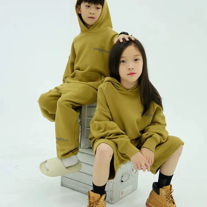 

Boys and Girl ESSENTIALS Spring Hoodie+Pants Cotton Silicone Letter Printing Hooded Sweaters Suits Casual Sportswear
