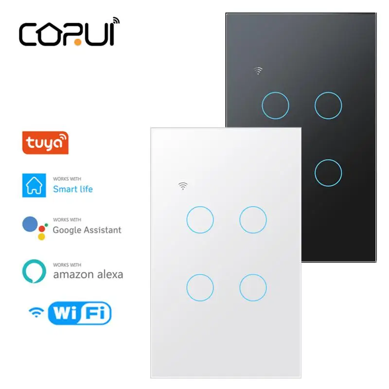 

CoRui Tuya Wifi Smart Light Touch Switch Wall Sensor Switches 100-250V Smart life Remote Control Work With Alexa Google Home US