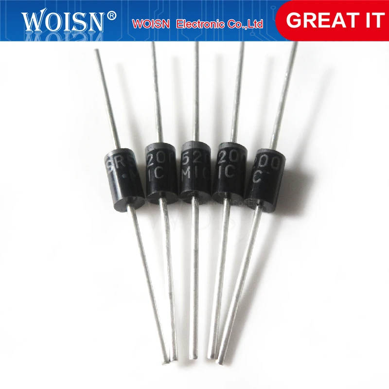 20 шт./лот SR5200 SB5200 Шоттки Барьерный выпрямитель Диод 5A 200 в Φ/DO-27