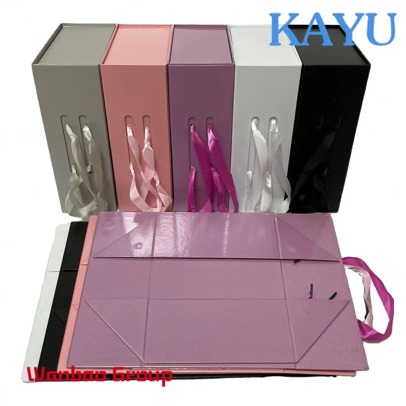 Custom Folding Gift Paper Packaging Box Magnetic with Ribbon Handle Gift Folding Box