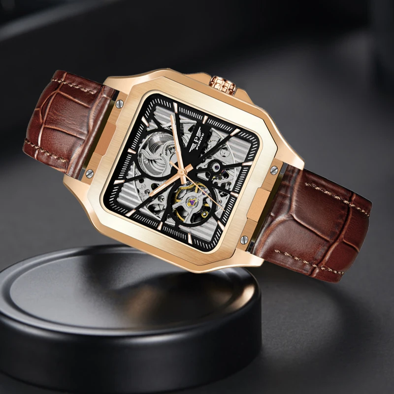 PINDU Top Brand Men's mechanical Watches 2023 NEW Business Luminous Waterproof Clock Leather Strap Wristwatches for Men Relogio