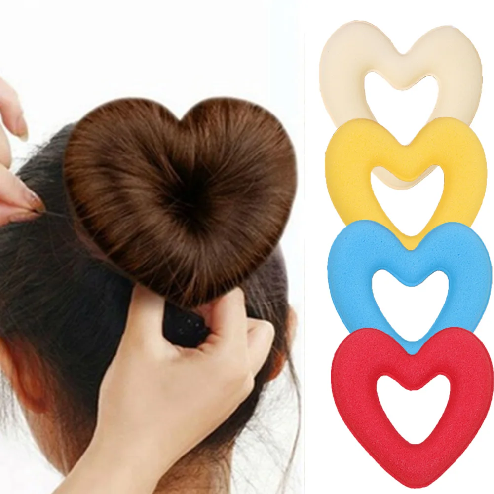 

1 PC Cute Heart Shape Tiaras Hair Styling Tool Women Girls Sponge Bract Head Meatball Hair Bun Maker Ring Donut Acces Hair Tool