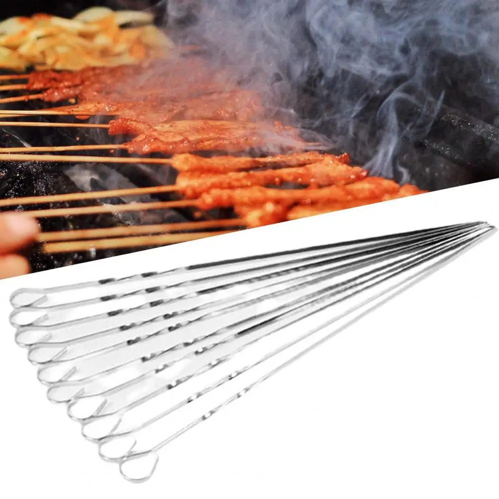 

10Pcs Barbecue Stick Heat-Resistant Reusable Stainless Steel Meat Shrimp Grilling Skewers for Picnic