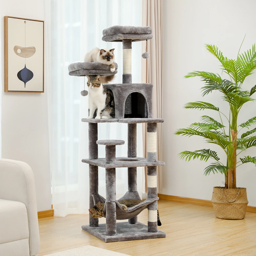 

Pet Cat Tree House Condo Furniture Multi-Layer Cat Tower with Ladder Natural Sisal Scratching Post Climbing Jumping Toy