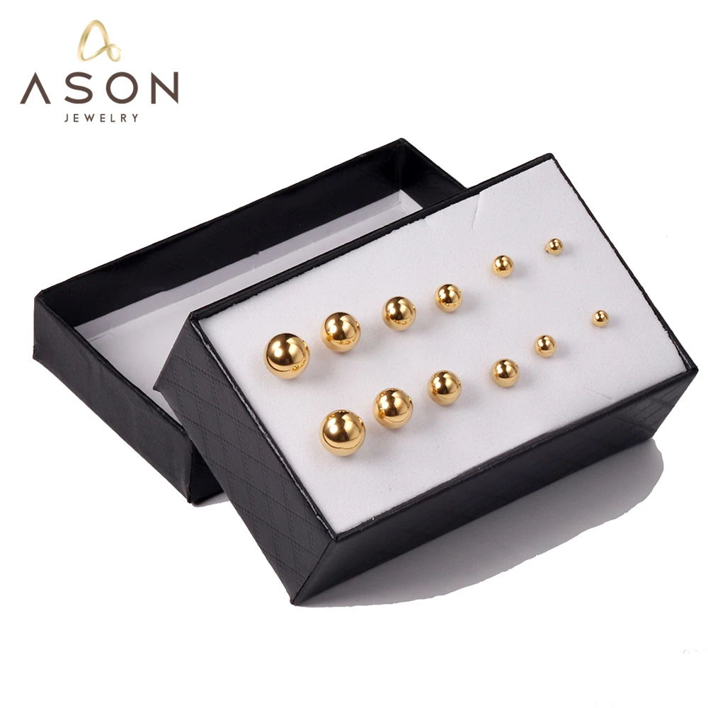 

ASONSTEE 6 Pairs/Box Stainless Steel Ball Stud Earrings Set Mixed Size Anti-allergy Ear Studs For Gift Jewelry Accessories Trend