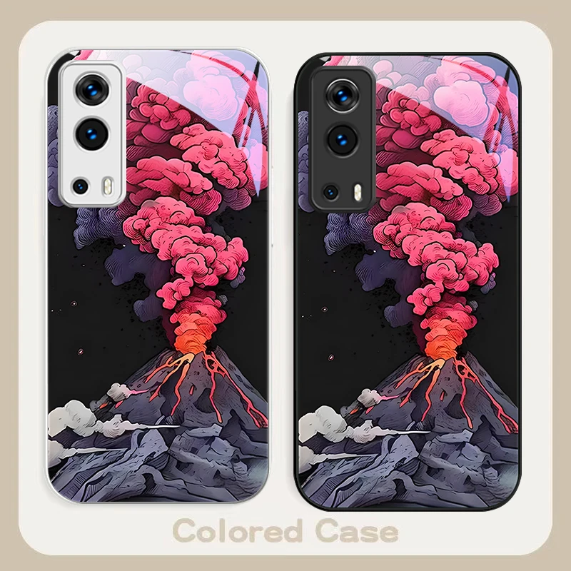 Simple Pink Volcanic For VIVO Y72 X100 Pro Y55 16 V20 29 V30 X60 Y11s Y20 X80 5G Y36 4G V23e Tempered Glass Phone Case