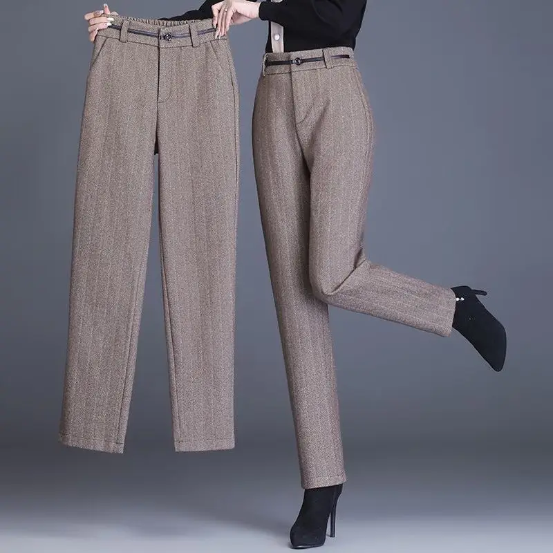 

2023 Women's Autumn Winter New Solid Color Woolen Pants Female High Waist Thicken Trousers Ladies Loose Casual Harem Pants F105
