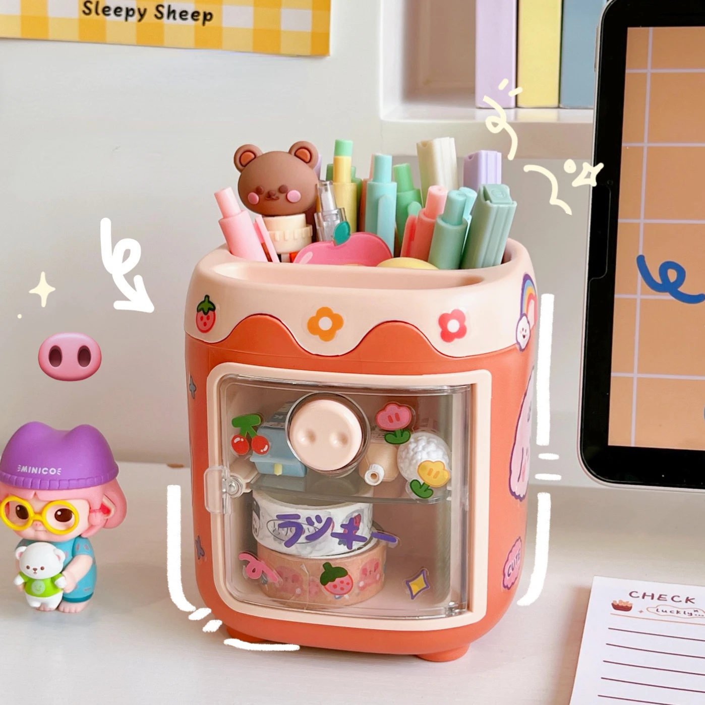 

Cartoon Cute Creative Multi-grid Pig Pen Holder Girl Heart Student Office Stationery Pig Nose Pen Holder Drawer Pen Holder