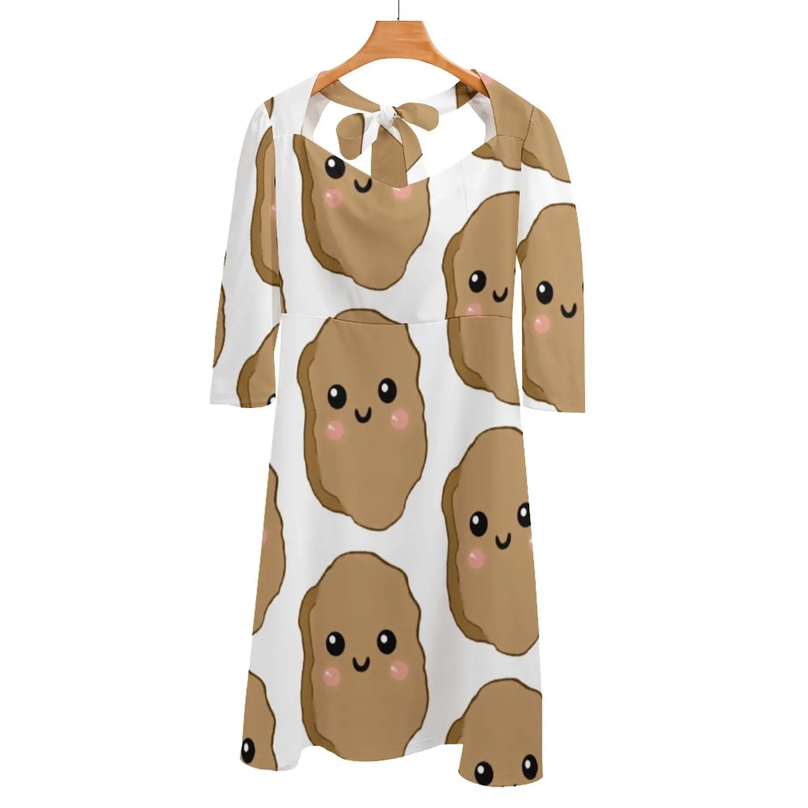

Kawaii Chicken Nugget Back Lacing Backless Dress Square Neck Dress Fashion Printed Dress 6Xl Cute Kawaii Silly Sweet Fun Food