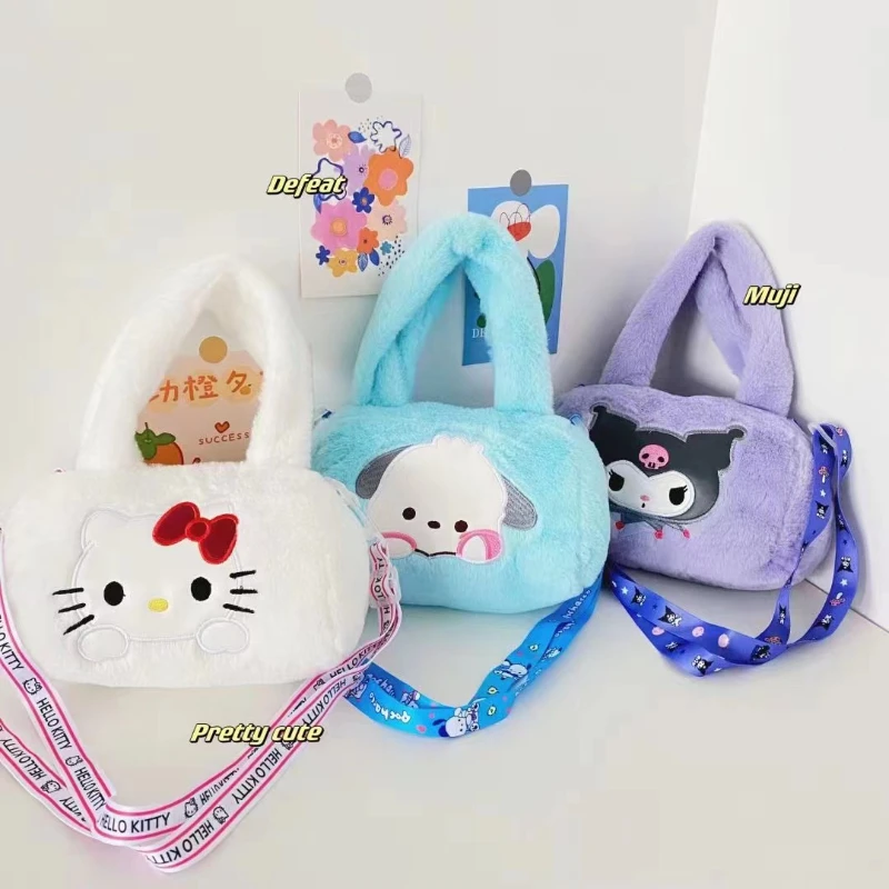 

New Sanrio Plush Tote Anime Hello Kitty Cuomo Melody 8 Inches Colorful One-shoulder Crossbody Bag Student Children Birthday Gift